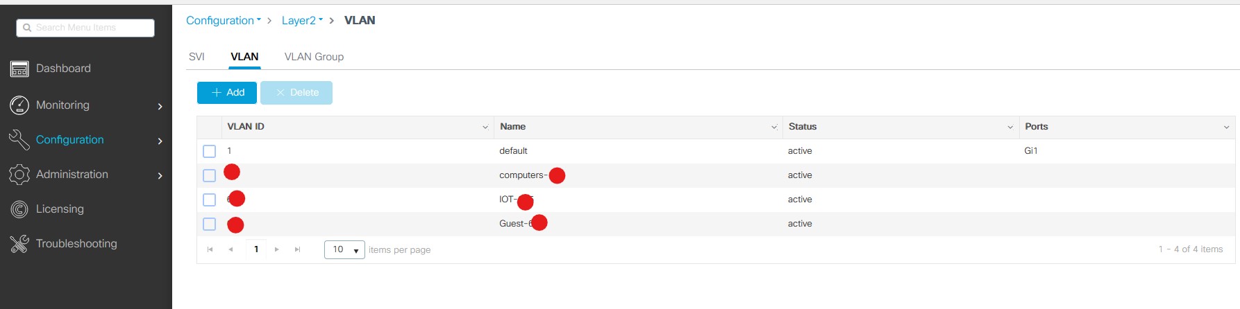 Configuration -> VLANs