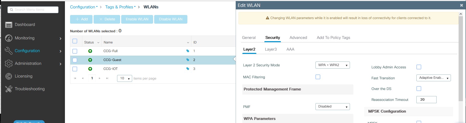 Configuration -> WLANs