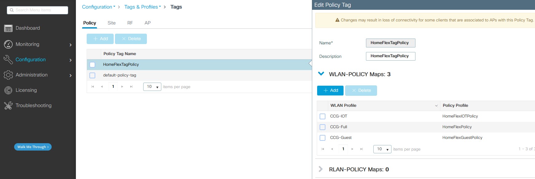 Configuration -> Tags - > Policy