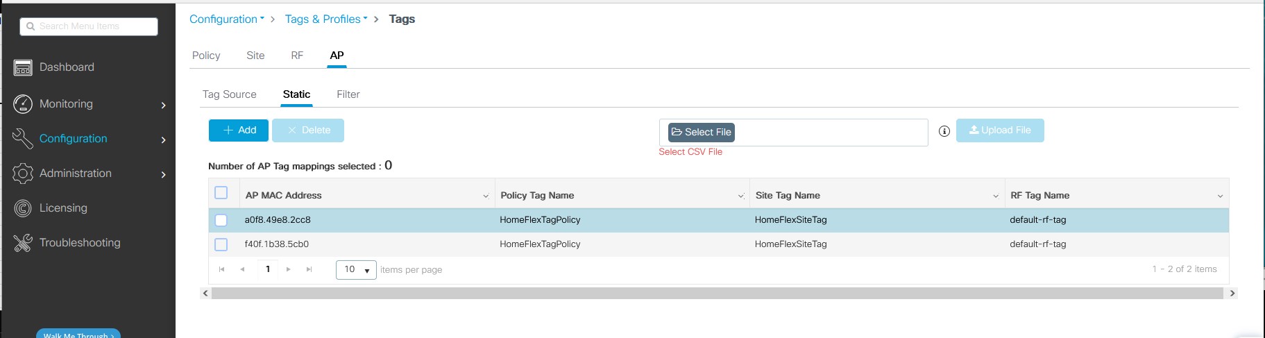 Configuration -> Tags - > AP